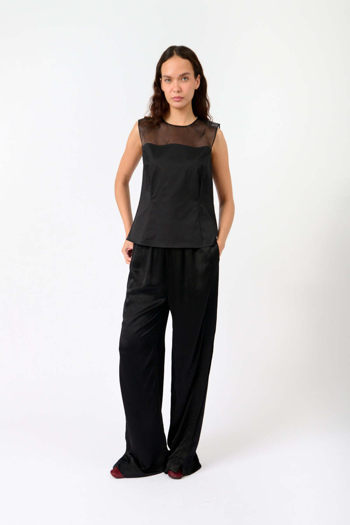 7 for all Mankind Sleeveless Sheer Yolk Top - Image 2 of 4