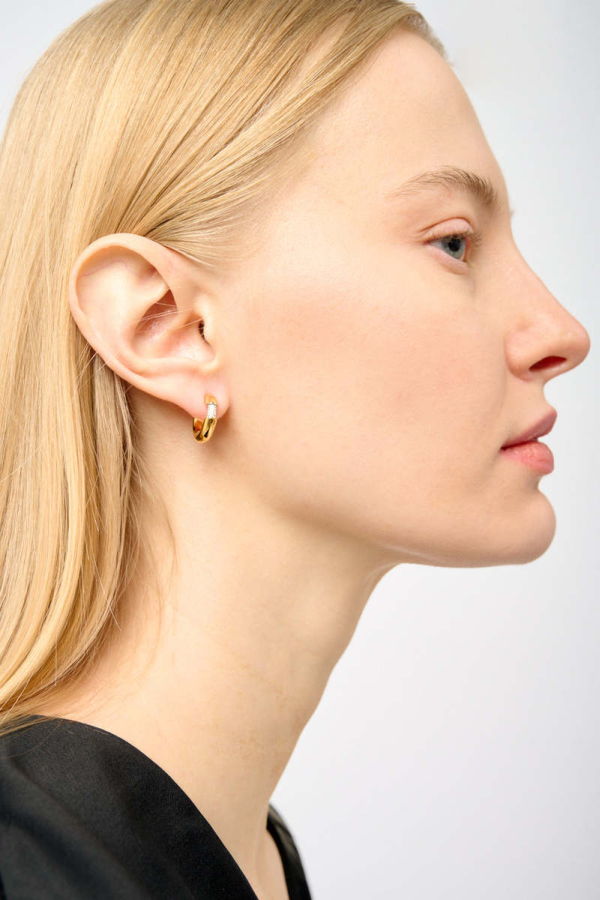 Otiumberg Small Chunky Hoop With Cubic Zirconia Earrings - Gold