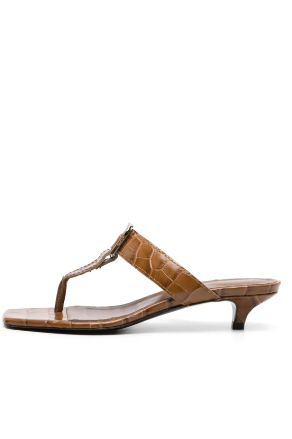 Totême The Belted Croco Flip-Flop Heel Sandals - Camel