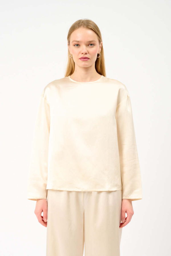 ASECENO The Byron Long Sleeve Top - Ivory