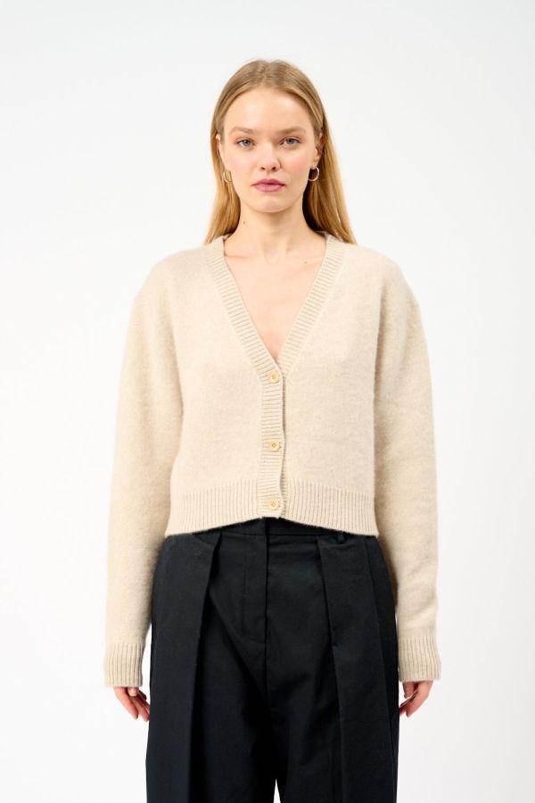 The Elder Statesman Boxy Cardigan - Taupe