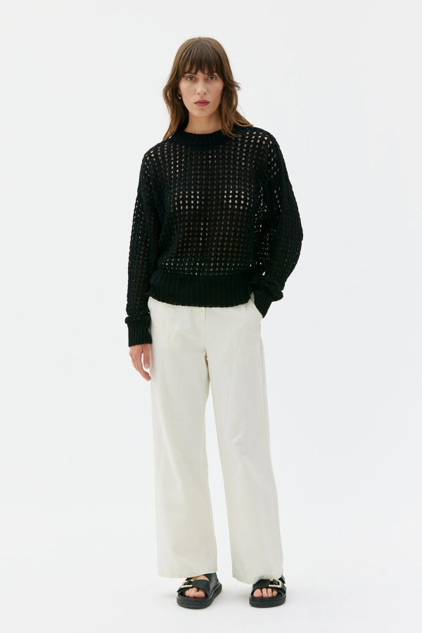 maska.se Avita Organic Cotton Tape Yarn Crochet Stitch Sweater - Black