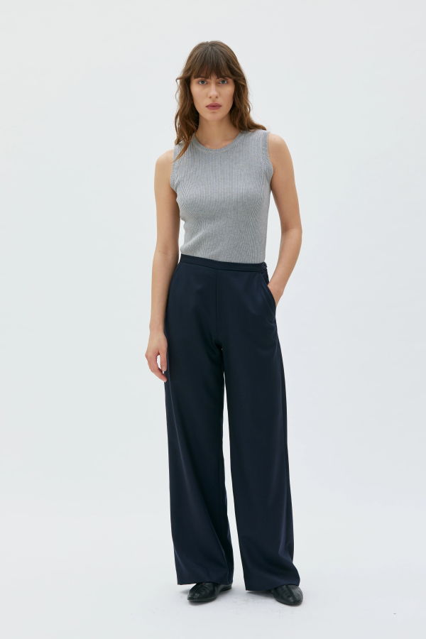 maska.se Esha Straight Wool Trousers - Dark Blue