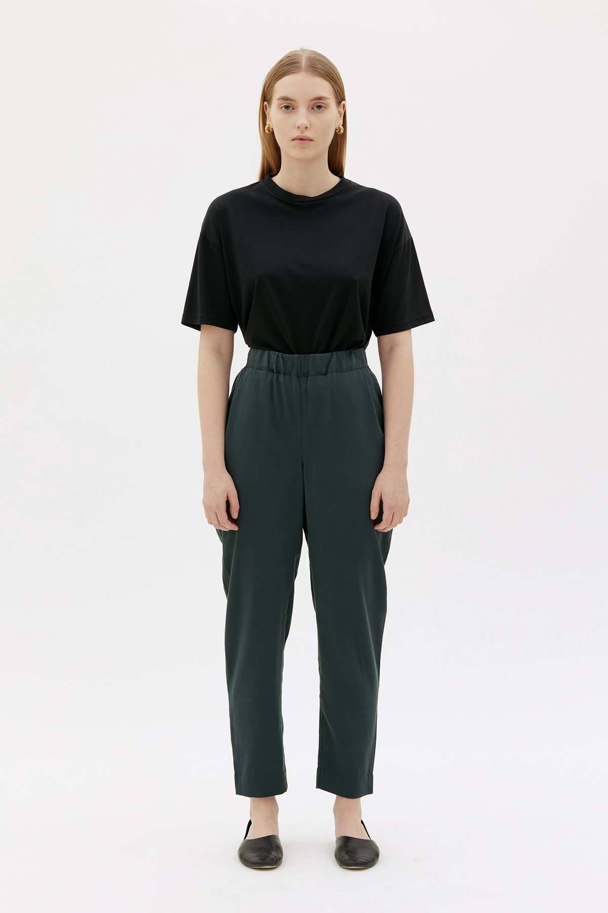 maska.se Jira Elastic Waist Tencel Pants - Dark Bottle Green - Image 1 of 3