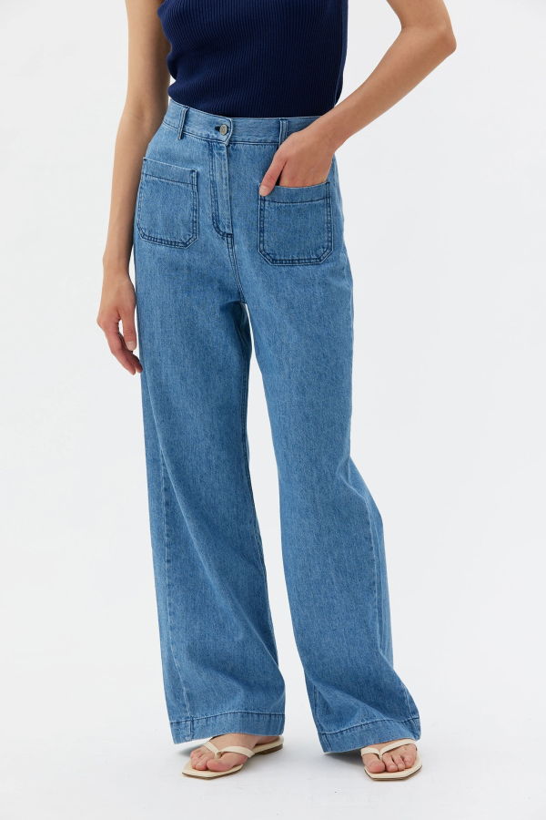 maska.se Miza Straight Long Hemp Organic Cotton Denim Jeans - Light Indigo