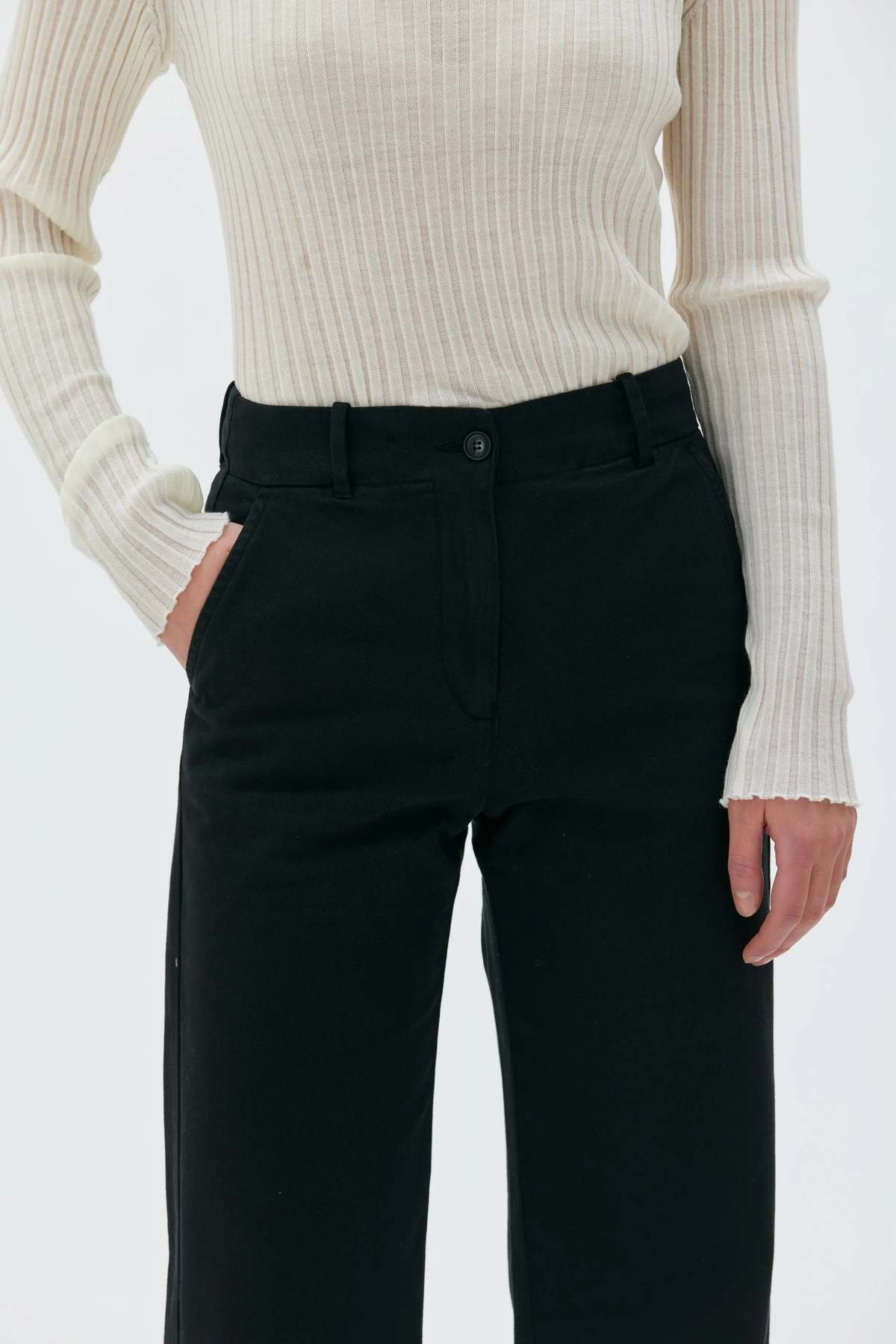 maska.se Nancy Long Recycled Cotton Twill Trousers - Black - Image 3 of 3