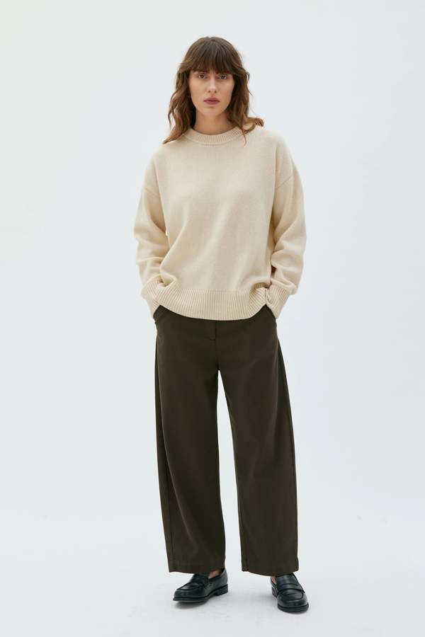 maska.se Nona Curved Organic Cotton Cashmere Trousers - Brown Olive