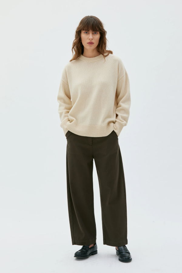 maska.se Nona Curved Organic Cotton Cashmere Trousers - Brown Olive