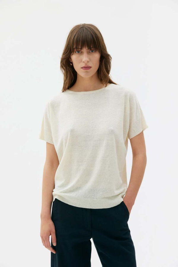 maska.se Sirus Silk Linen Dolman Sleeve Top - White