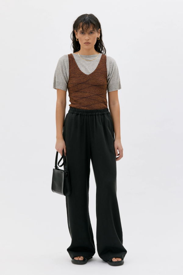 maska.se Tela Long Wide Tencel Pants with Elastic Waist - Black