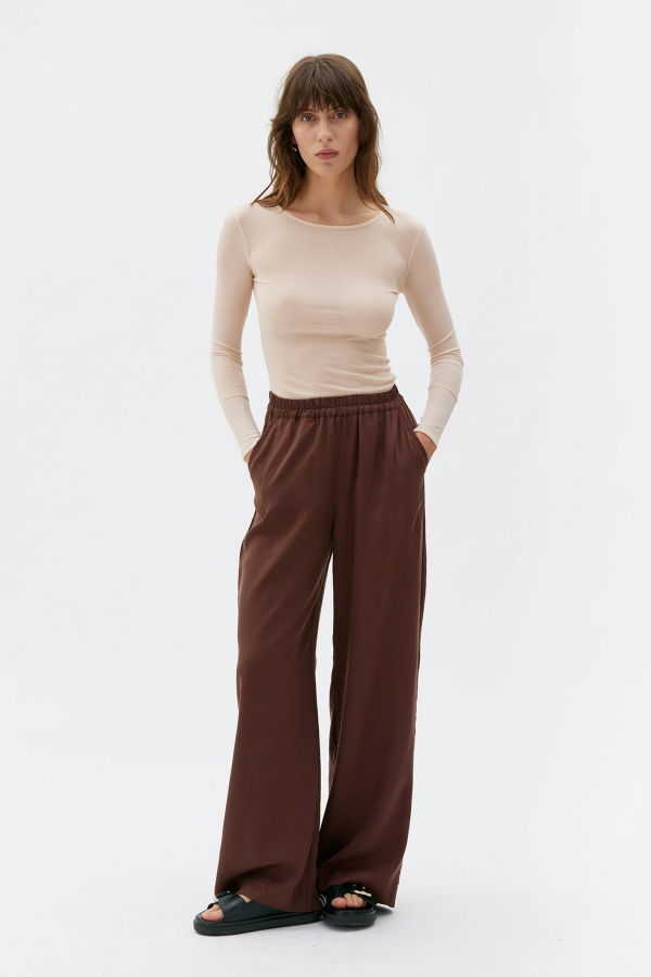 maska.se Tela Long Wide Tencel Trousers - Hickory Brown