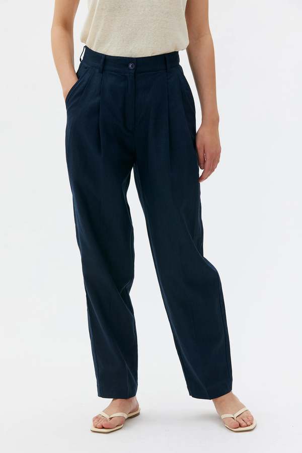 maska.se Vera Linen Trousers - Dark Blue