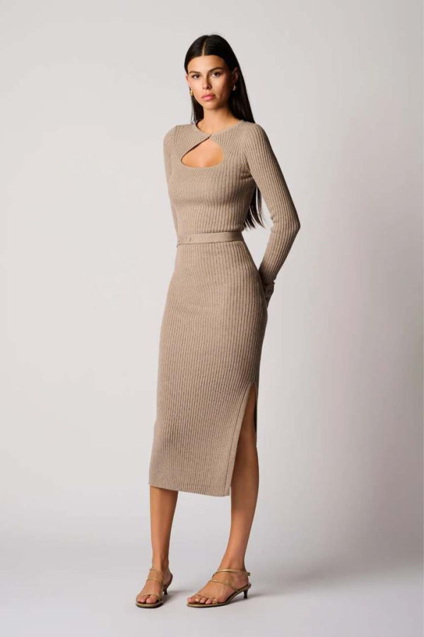 Hevron Asher Dress - Stone Melange