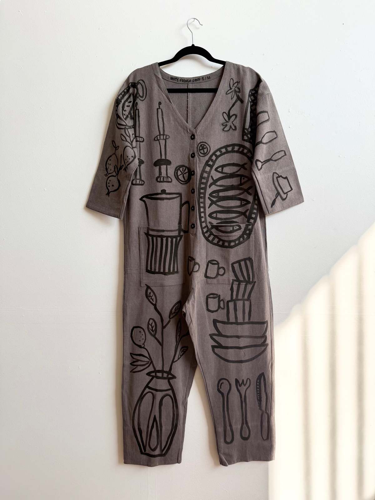 Happy French Gang #103 Hand-Painted Jumpsuit - Le Repas - Image 1 of 7