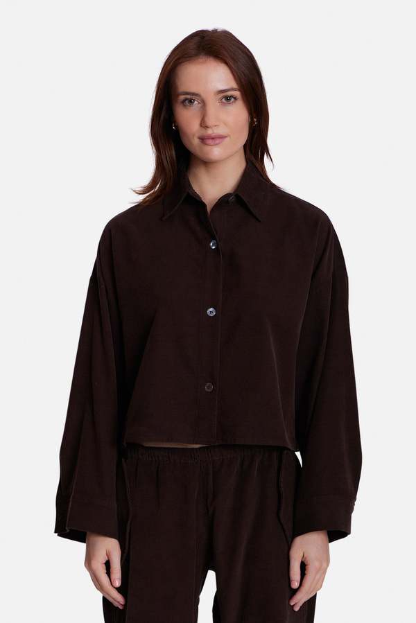 The Tile Club Foxy Micro Cord Crop Shirt - Brown