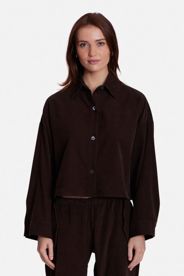 The Tile Club Foxy Micro Cord Crop Shirt - Brown
