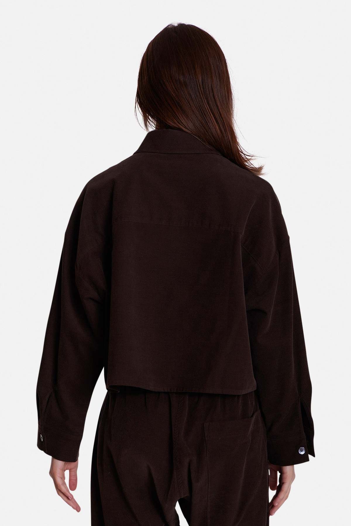 The Tile Club Foxy Micro Cord Crop Shirt - Brown - Image 3 of 3