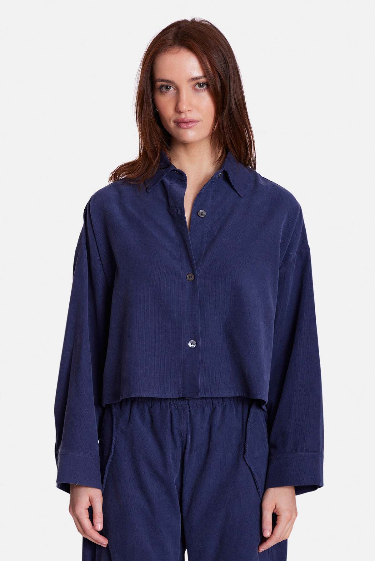 The Tile Club Foxy Micro Cord Crop Shirt - Image 1 of 3