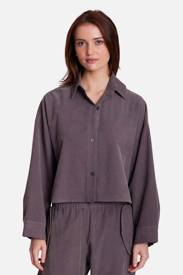 The Tile Club Foxy Micro Cord Crop Shirt
