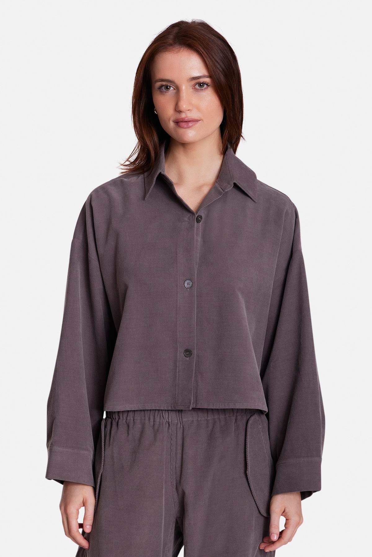 The Tile Club Foxy Micro Cord Crop Shirt - Image 1 of 3