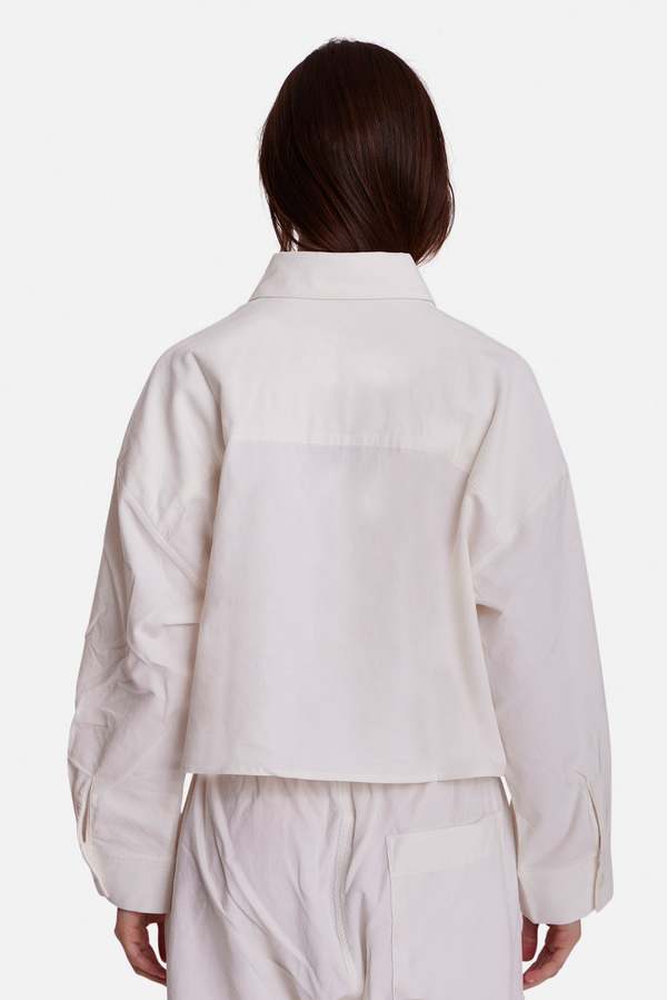 The Tile Club Foxy Micro Cord Crop Shirt - White