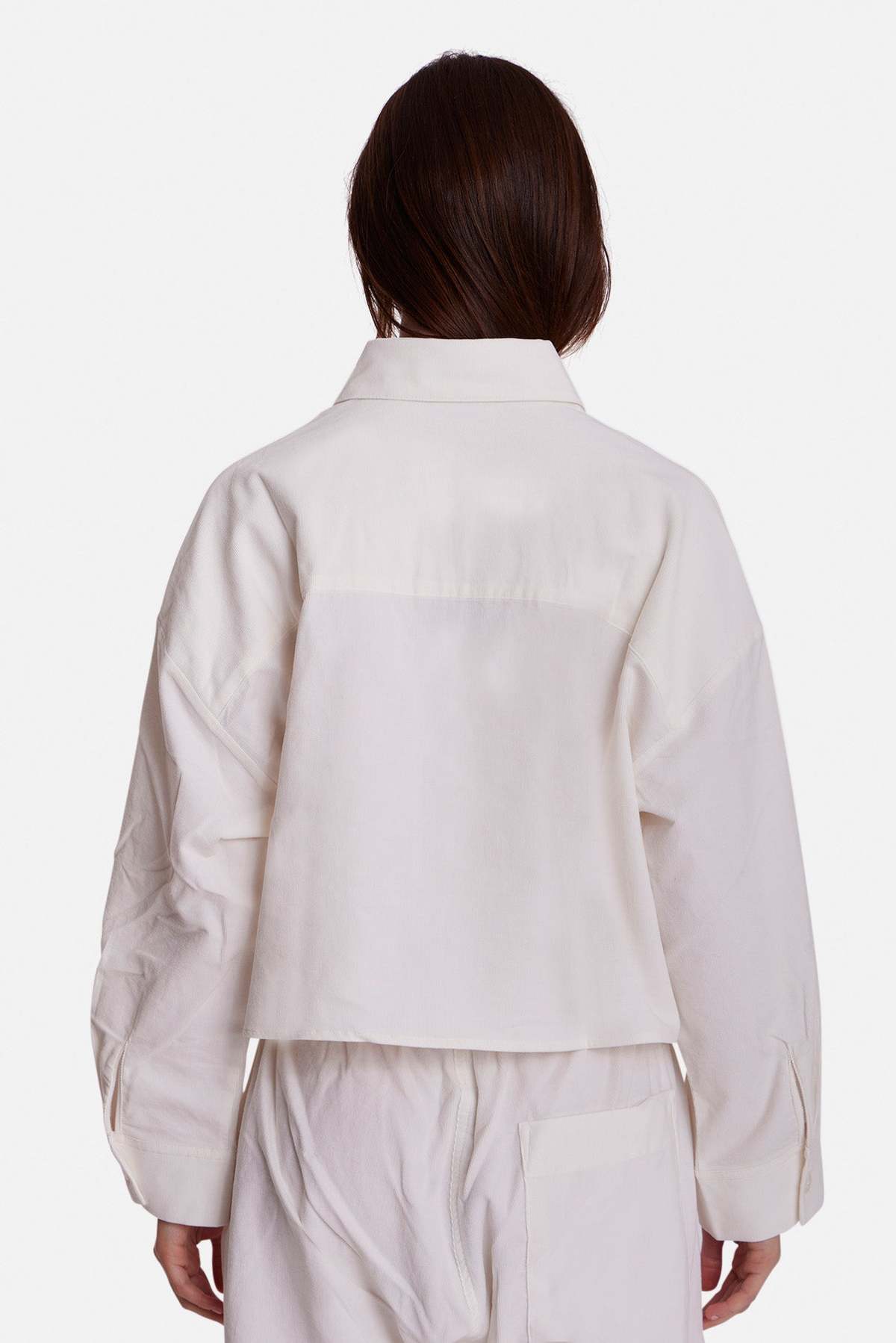 The Tile Club Foxy Micro Cord Crop Shirt - White - Image 3 of 3