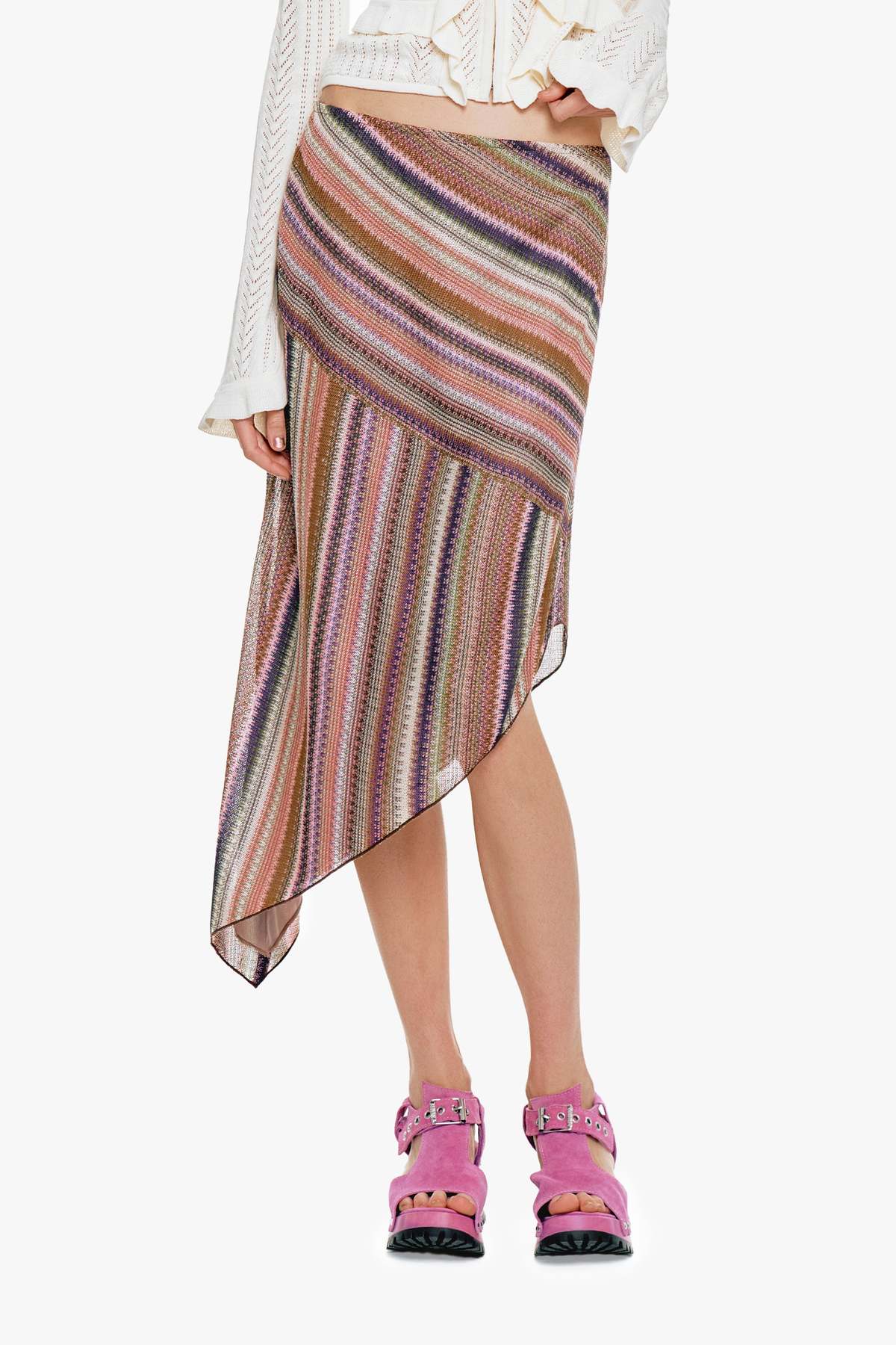 Anna Sui Wavy Chevron Knit Asymmetrical Stripe Skirt - Image 1 of 6