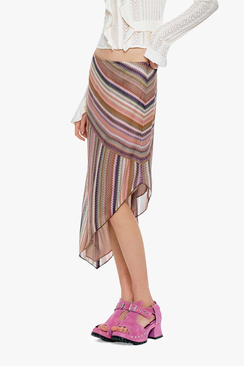 Anna Sui Wavy Chevron Knit Asymmetrical Stripe Skirt