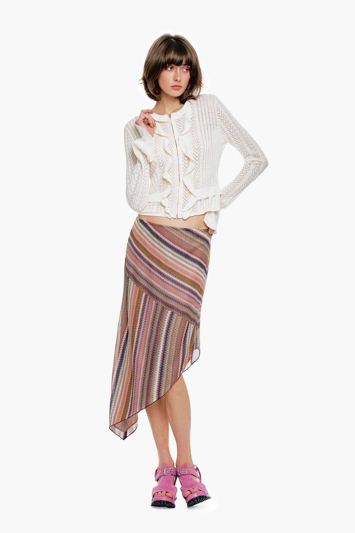Anna Sui Wavy Chevron Knit Asymmetrical Stripe Skirt - Image 6 of 6