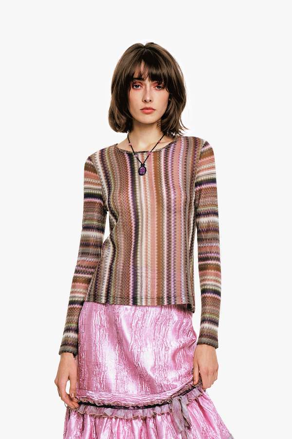 Anna Sui Wavy Chevron Knit Long Sleeve Stripe Top Anna Sui Wavy Chevron Knit Long Sleeve Stripe Top