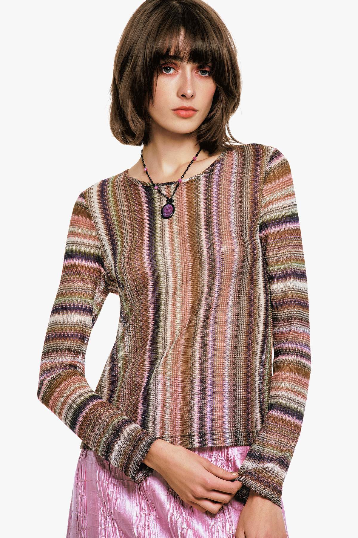 Anna Sui Wavy Chevron Knit Long Sleeve Stripe Top - Image 2 of 7