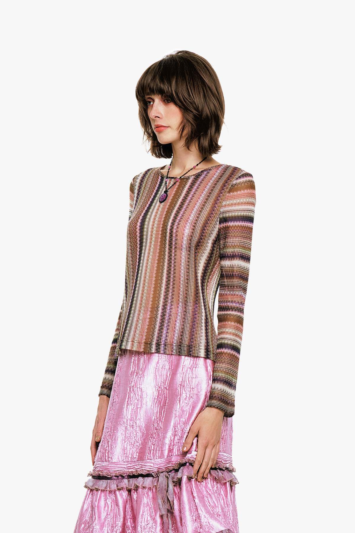 Anna Sui Wavy Chevron Knit Long Sleeve Stripe Top - Image 4 of 7