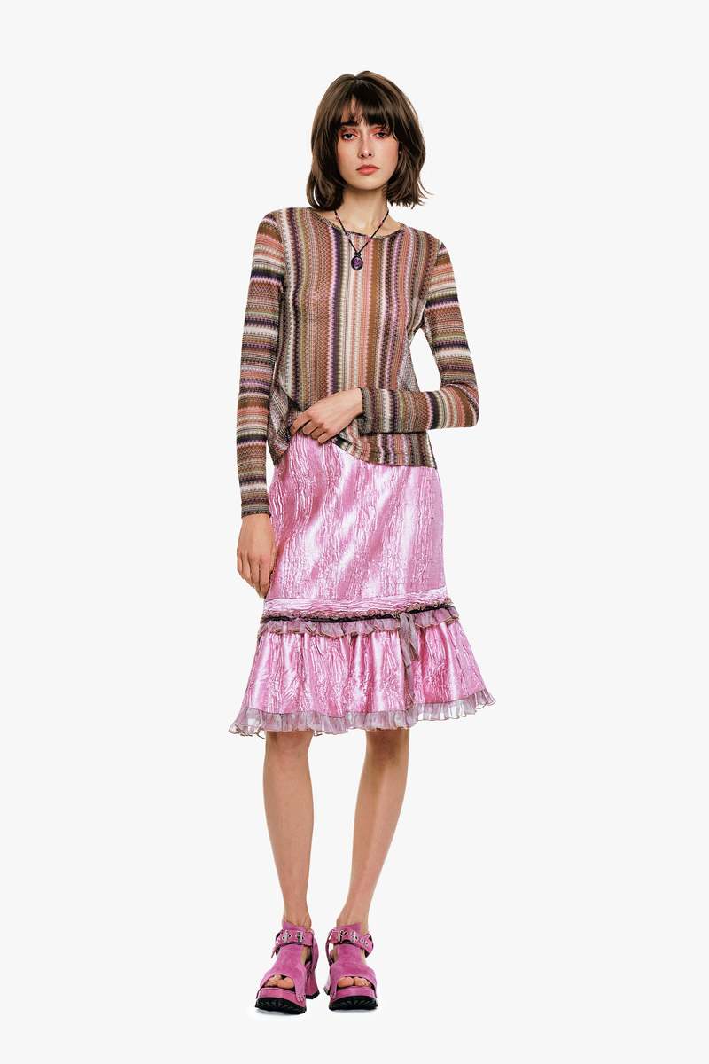 Anna Sui Wavy Chevron Knit Long Sleeve Stripe Top