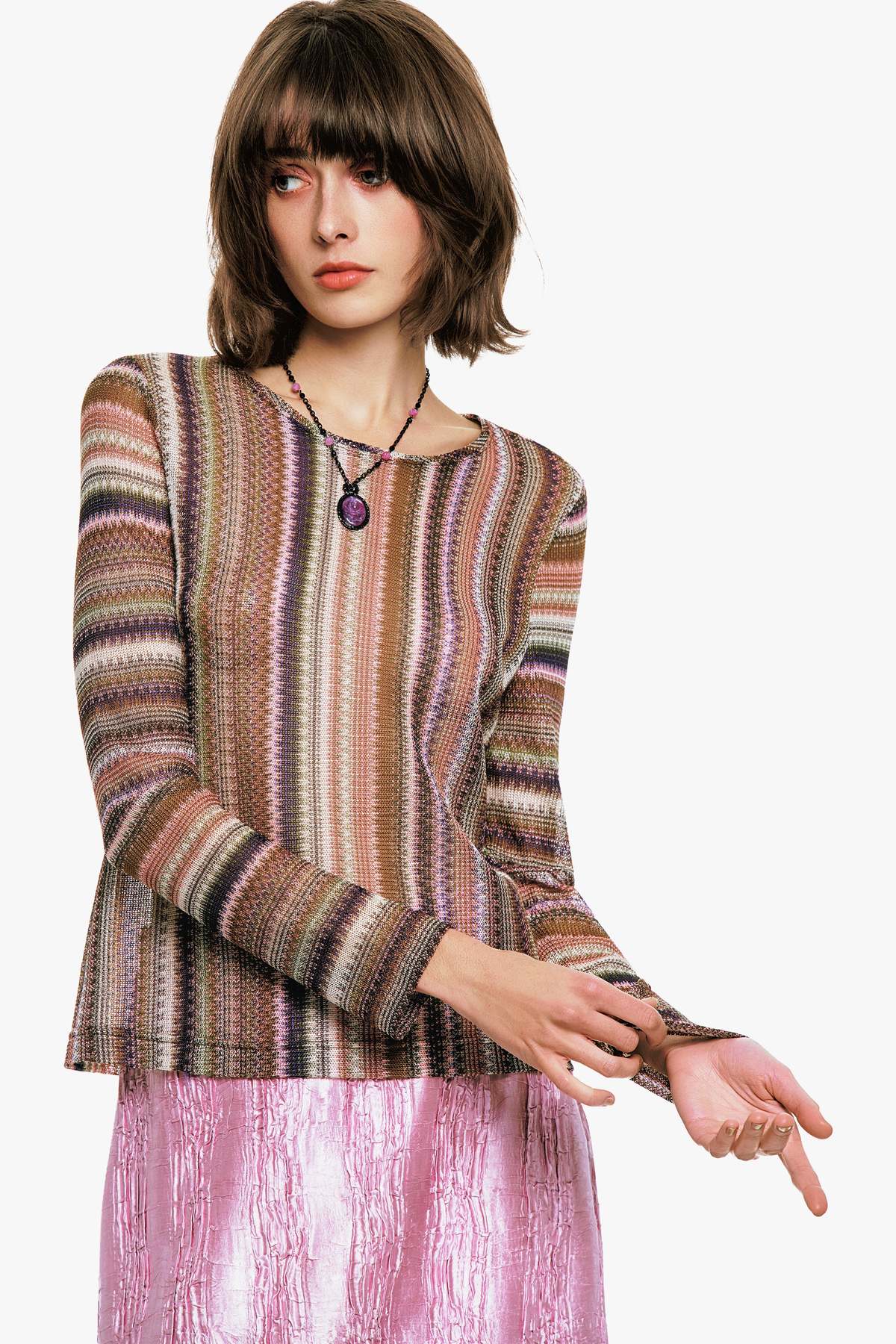 Anna Sui Wavy Chevron Knit Long Sleeve Stripe Top - Image 7 of 7