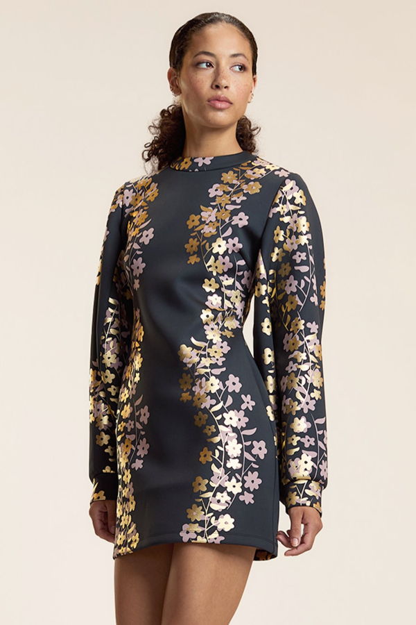 Cynthia Rowley Gold Foil Bonded Dress - Black/Gold
