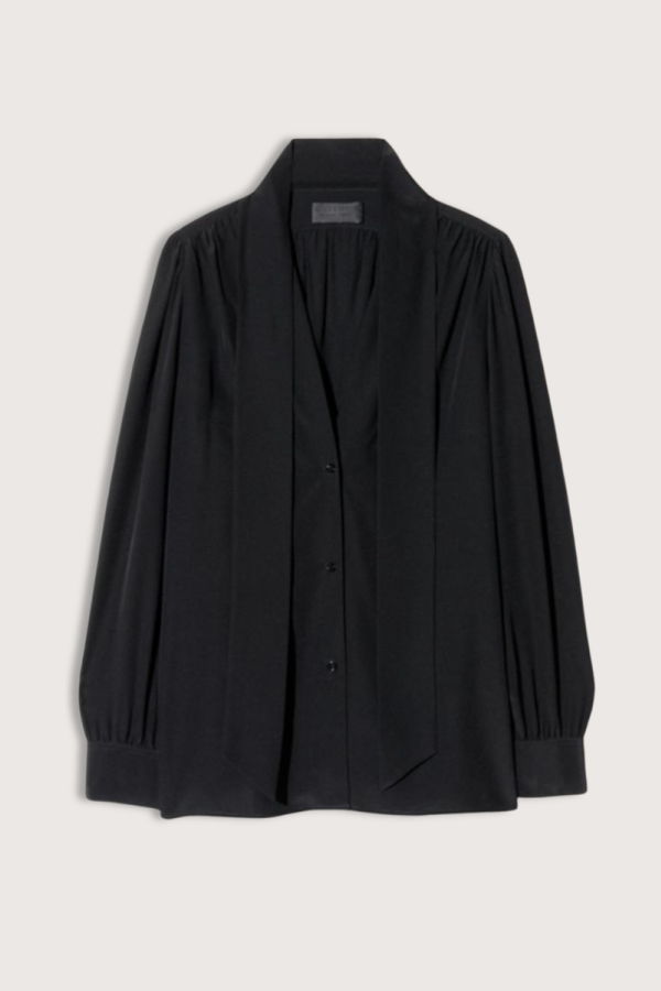 Nili Lotan Colt Tie Front Blouse - Black