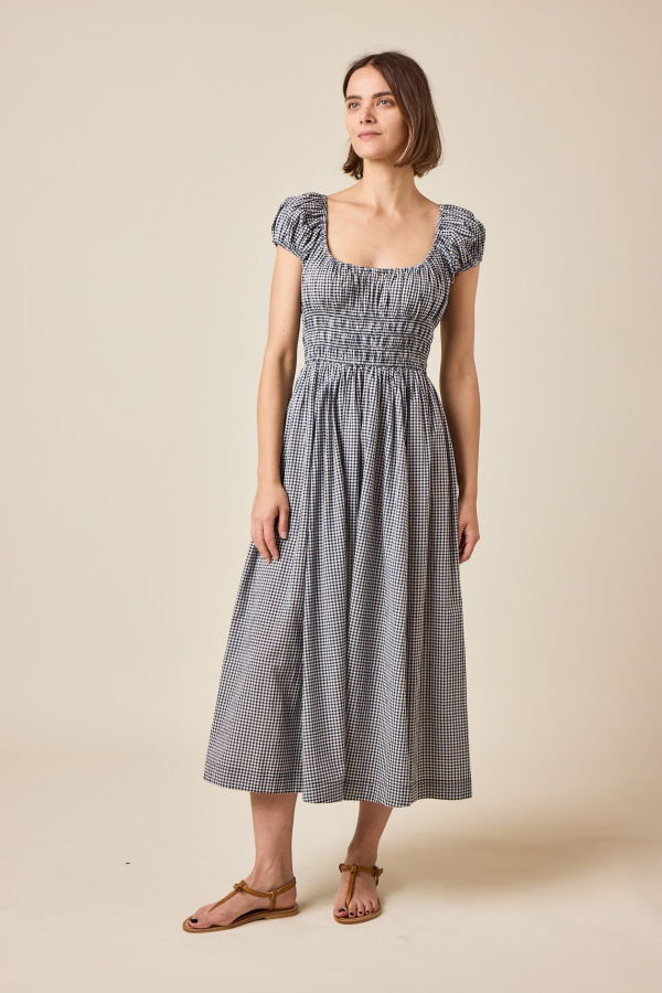 DÔEN Quinley Dress - Navy La Maddalena Gingham