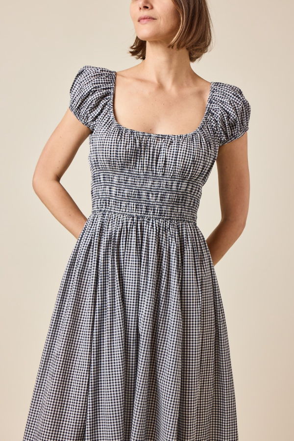 DÔEN Quinley Dress - Navy La Maddalena Gingham