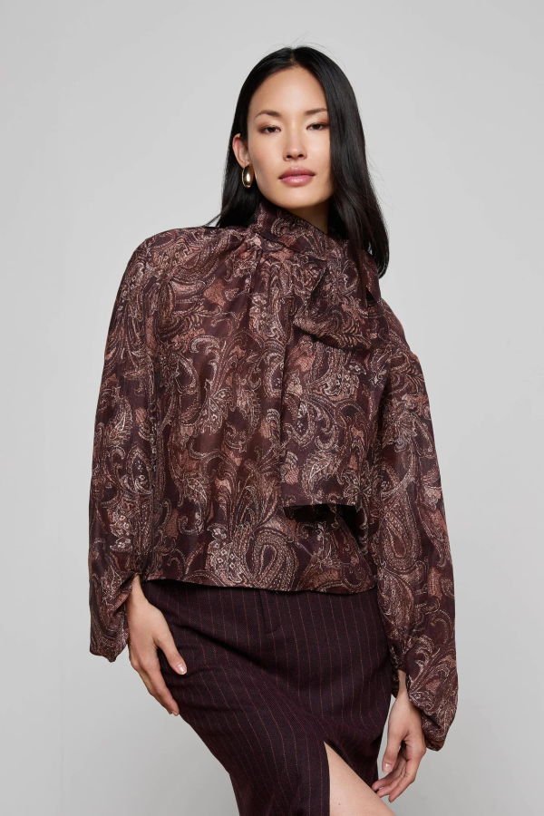 L'agence Rhett Oversized Blouse - Brown Etched Paisley