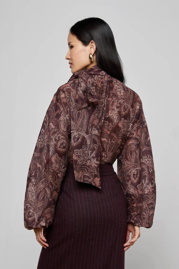 L'agence Rhett Oversized Blouse - Brown Etched Paisley