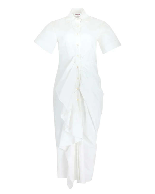 Rosie Assoulin Gathered Ruffle Shirt Dress - White