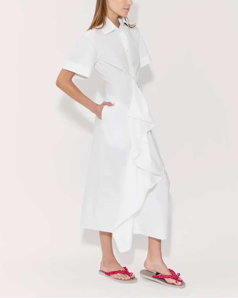 Rosie Assoulin Gathered Ruffle Shirt Dress - White