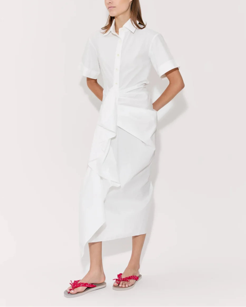 Rosie Assoulin Gathered Ruffle Shirt Dress - White