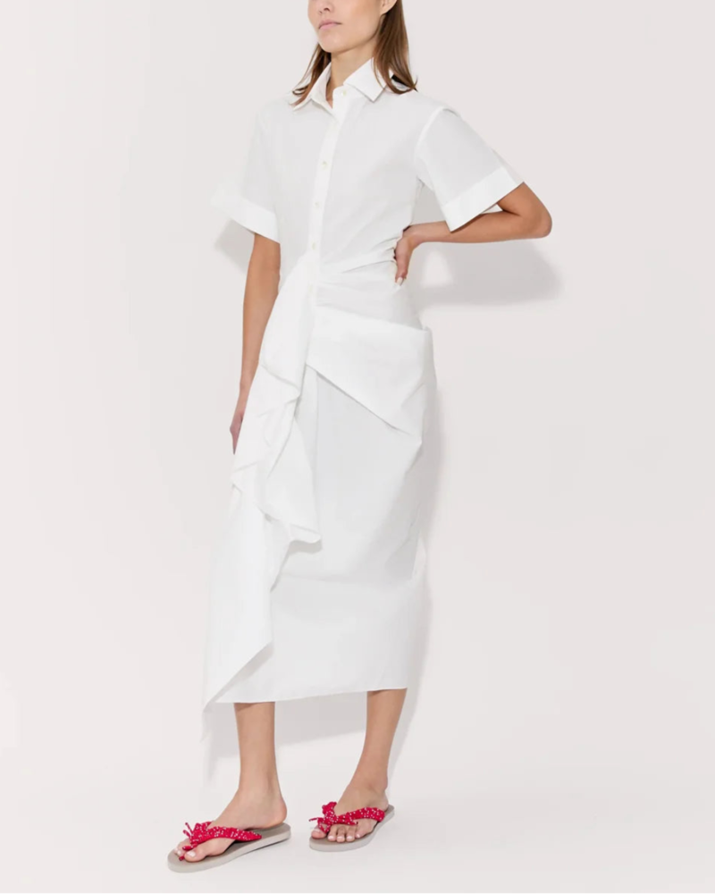 Rosie Assoulin Gathered Ruffle Shirt Dress - White