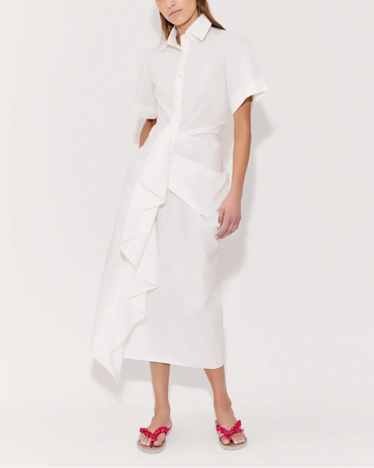 Rosie Assoulin Gathered Ruffle Shirt Dress - White - Image 7 of 7