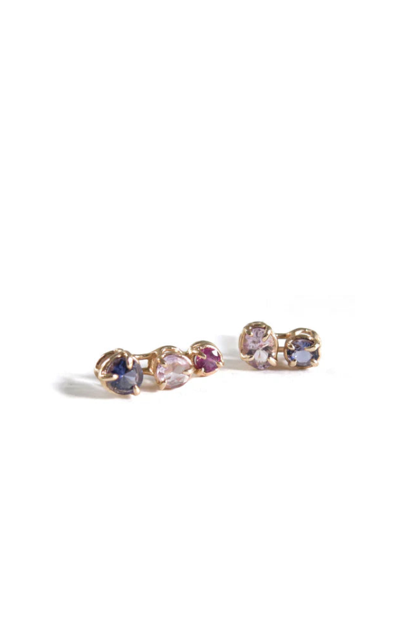 Elaine Ho 14K Gold Iolite, Amethyst & Garnet Earrings