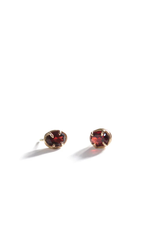 Elaine Ho 14K Gold Oval Garnet Earrings