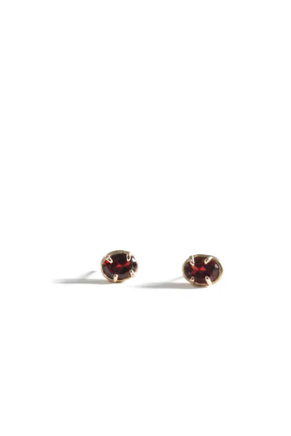 Elaine Ho 14K Gold Oval Garnet Earrings