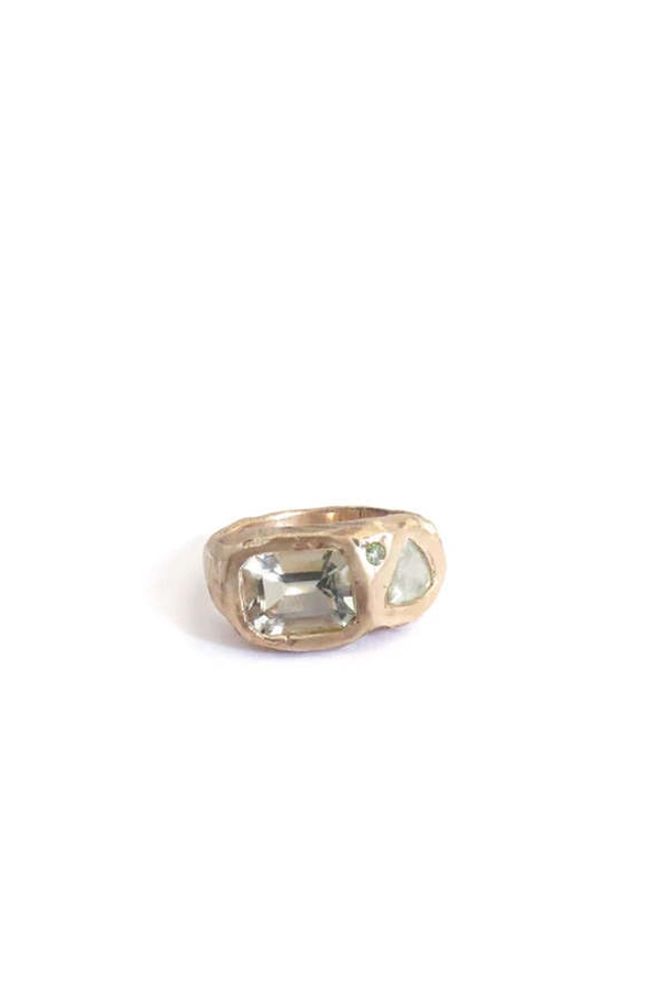 Elaine Ho 14K Gold Ring (Prasiolite, Sapphire & Tourmaline)