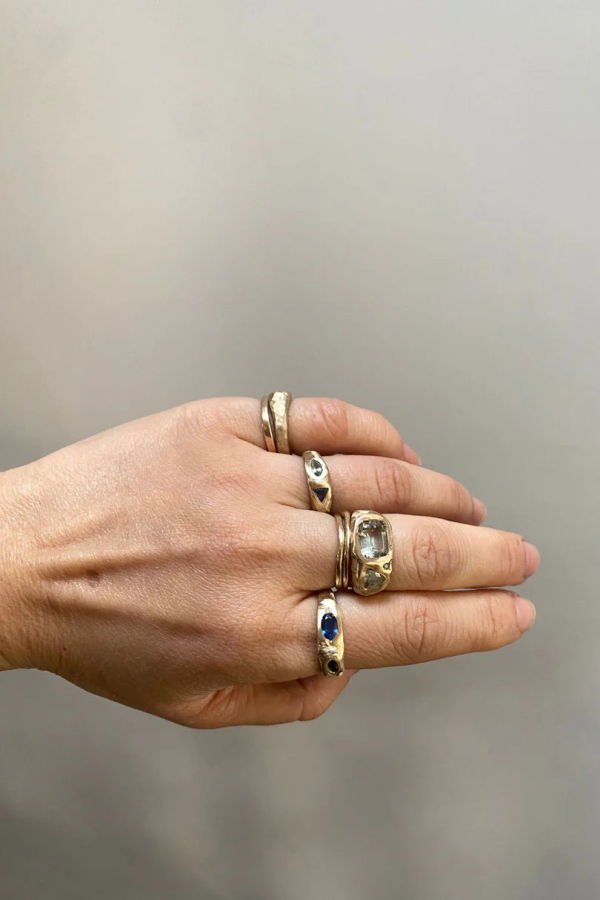 Elaine Ho 14K Gold Ring (Prasiolite, Sapphire & Tourmaline)